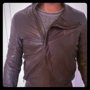 Diesel black gold plum asymmetrical leather jacket